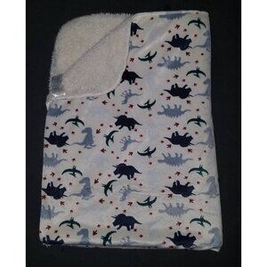 Chick Pea Blue Dinosaur Fleece Baby Blanket Lovey Triceratops T-Rex Pteranodon